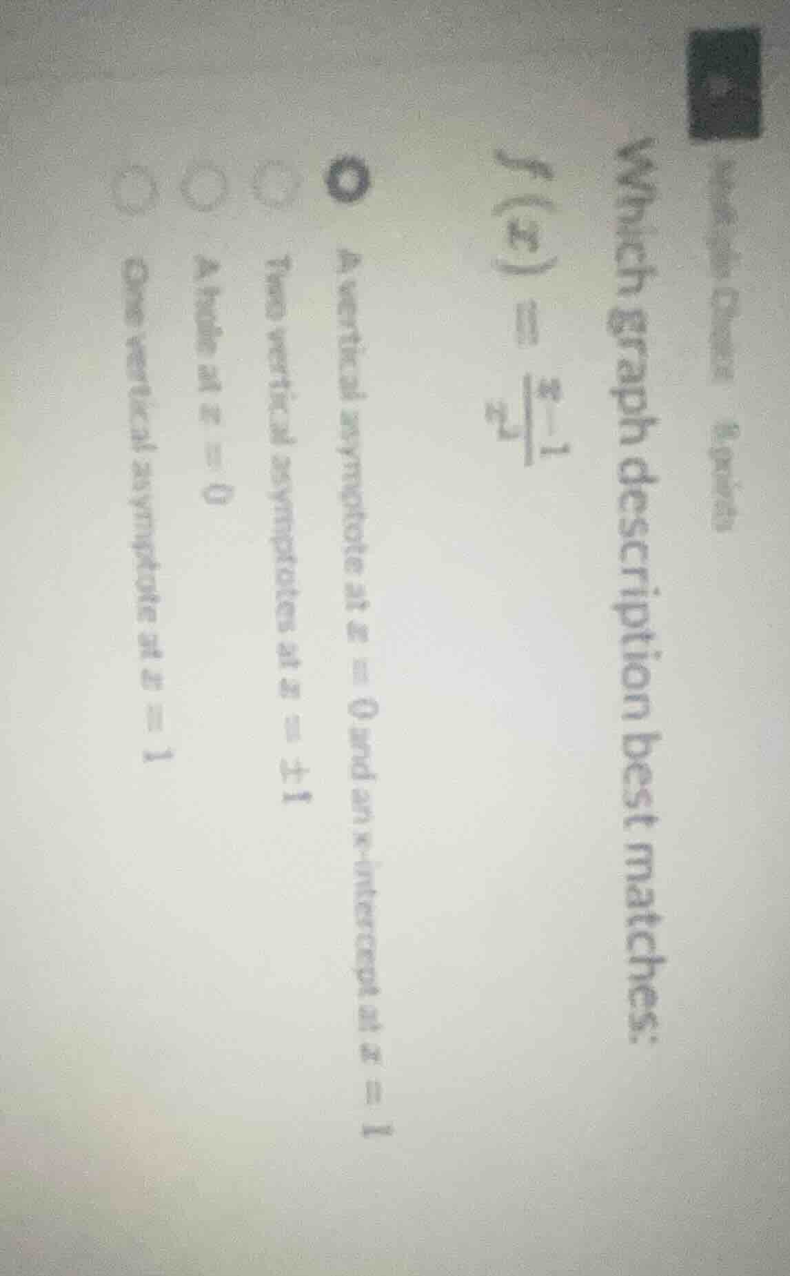multiple choice 8 points which graph description best matches: $f(x) = …