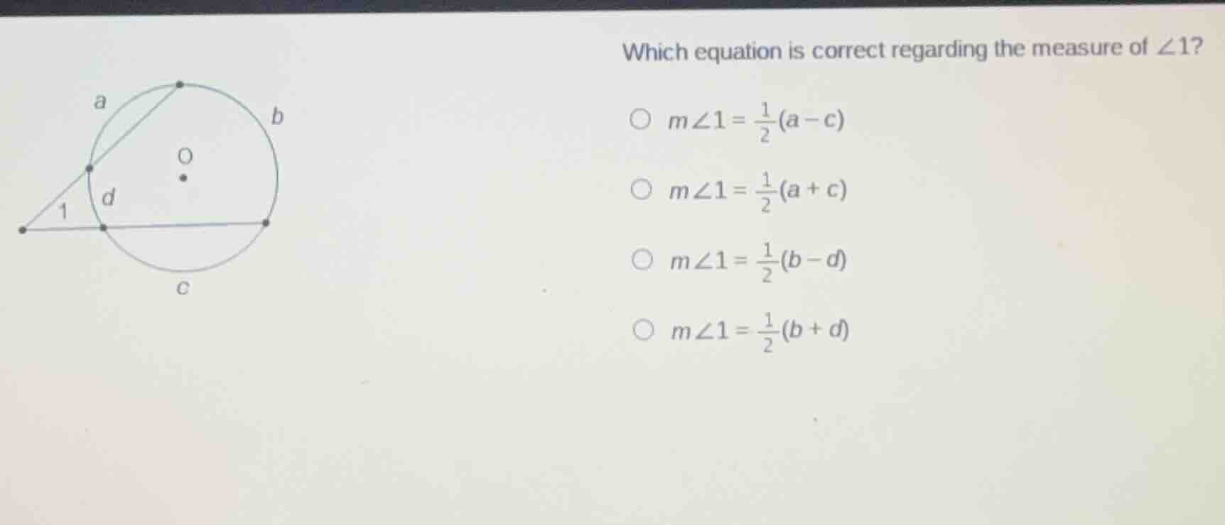 which equation is correct regarding the measure of $angle1$?$\bigcirc m…