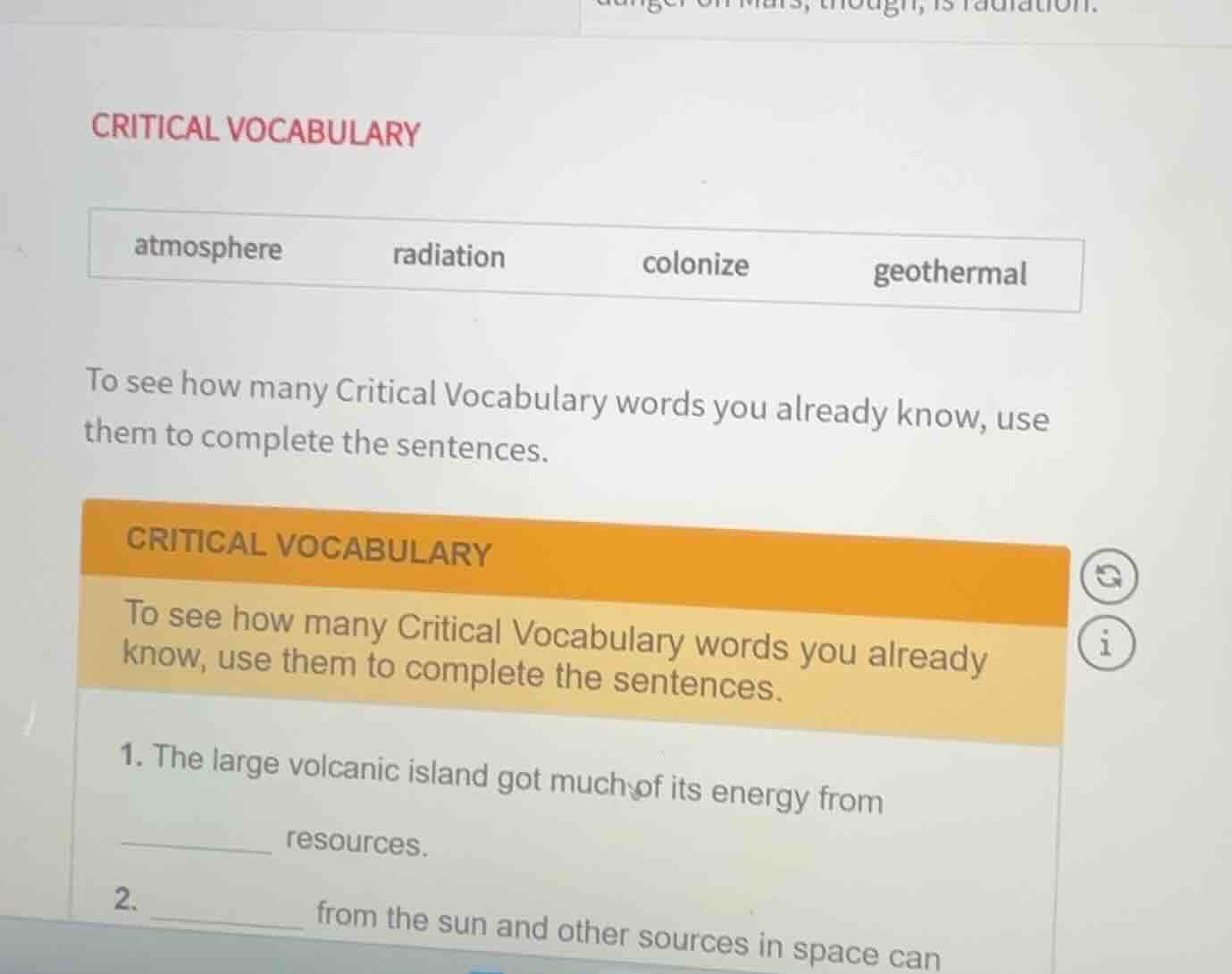 critical vocabulary atmosphere radiation colonize geothermal to see how…