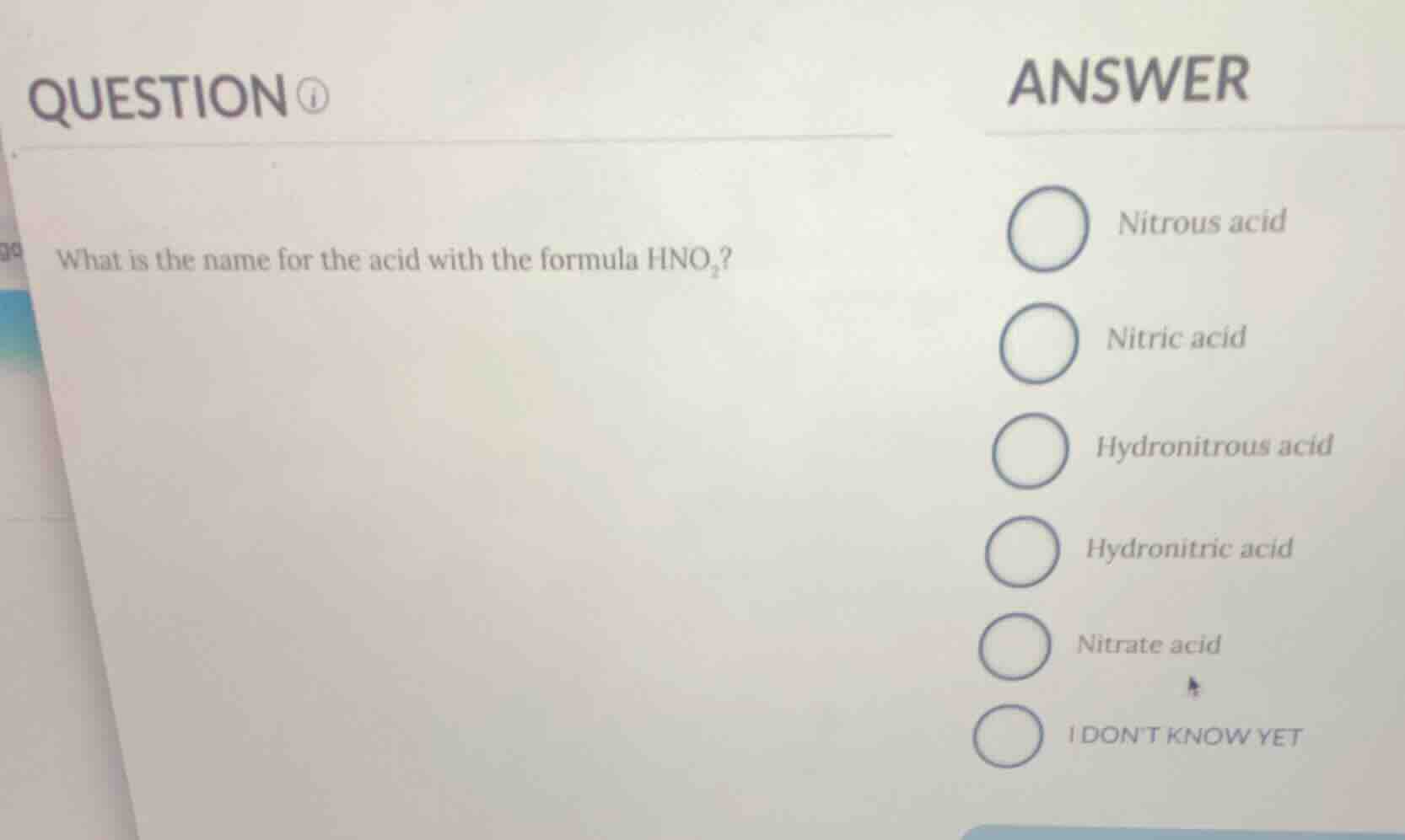 question① what is the name for the acid with the formula $\text{hno}_2$…