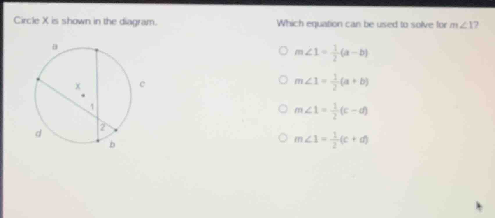 circle x is shown in the diagram. which equation can be used to solve f…