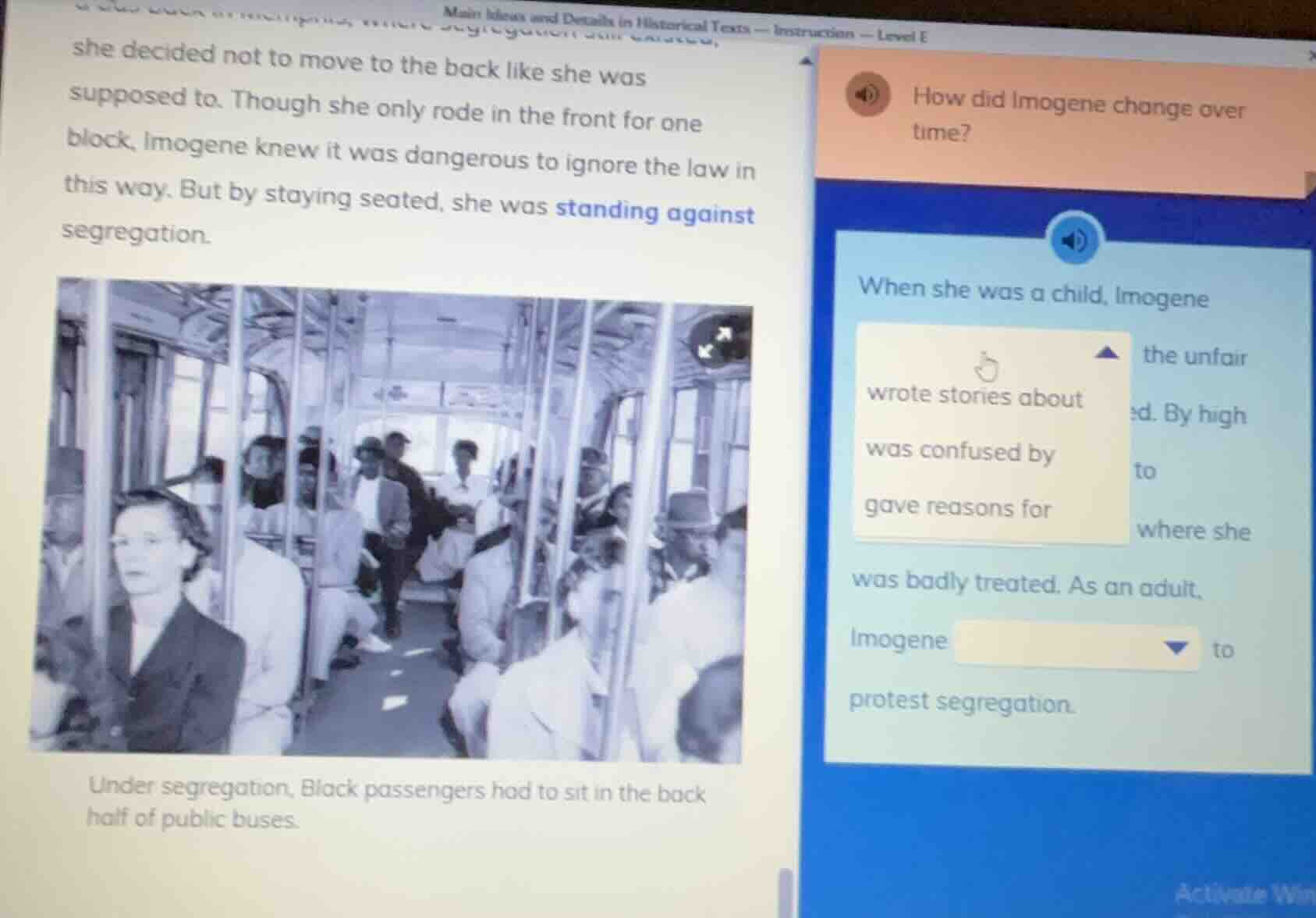 main ideas and details in historical texts - instruction - level e she …