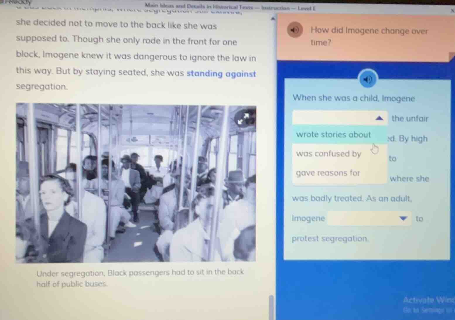 main ideas and details in historical texts - instruction - level e she …