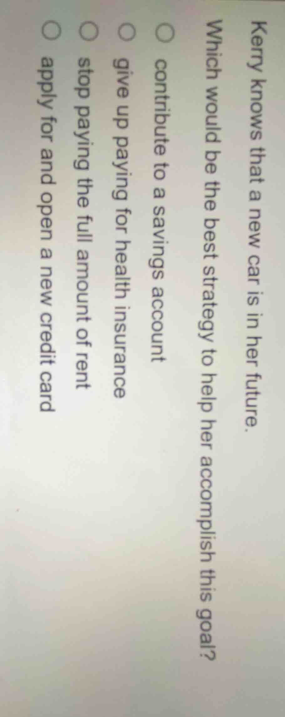 kerry knows that a new car is in her future. which would be the best st…