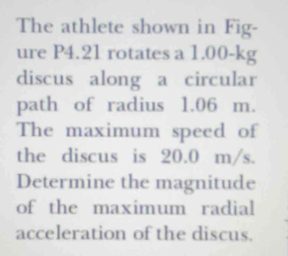 the athlete shown in figure p4.21 rotates a 1.00-kg discus along a circ…