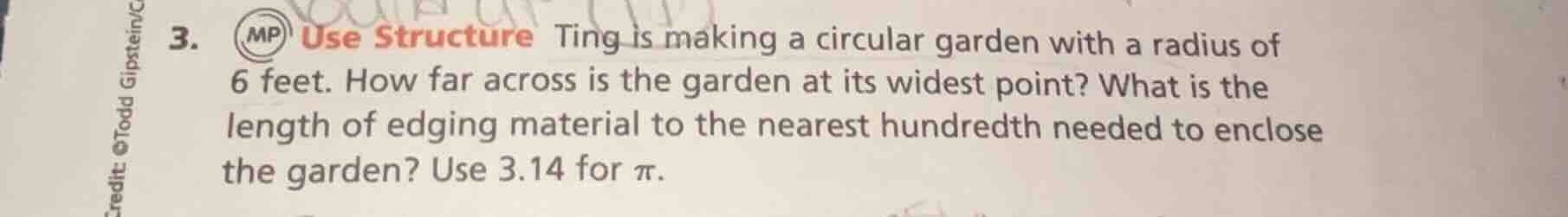 3. mp use structure ting is making a circular garden with a radius of 6…