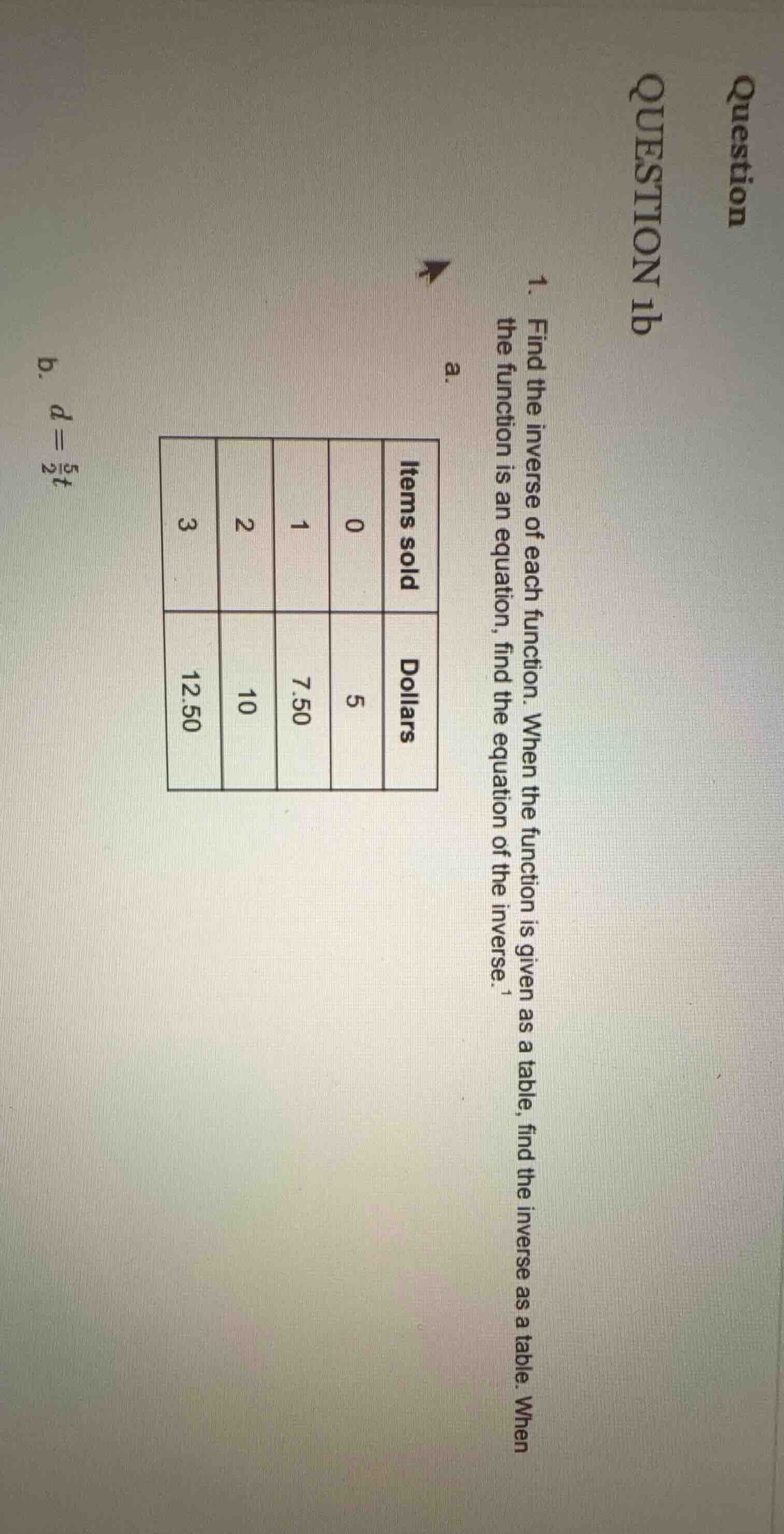 question question 1b 1. find the inverse of each function. when the fun…