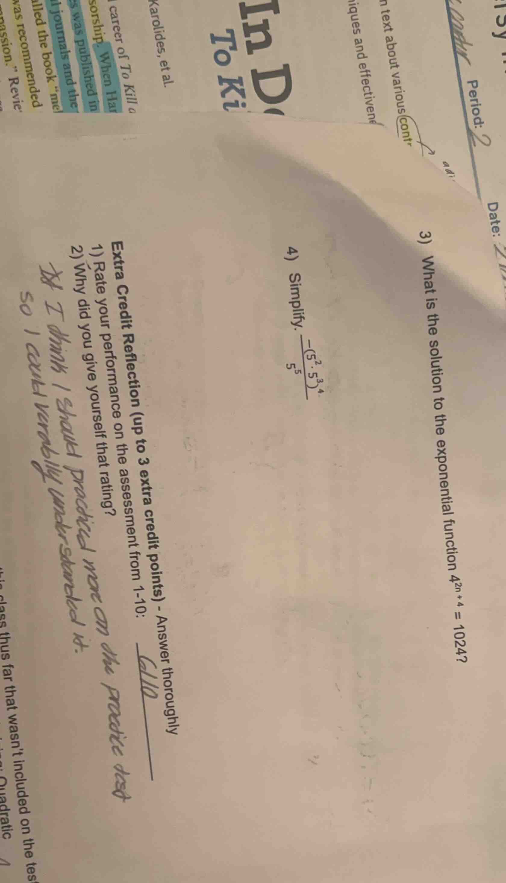 3) what is the solution to the exponential function $4^{2n + 4}=1024$? …