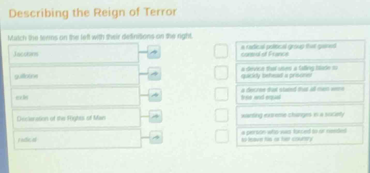 describing the reign of terror match the terms on the left with their d…