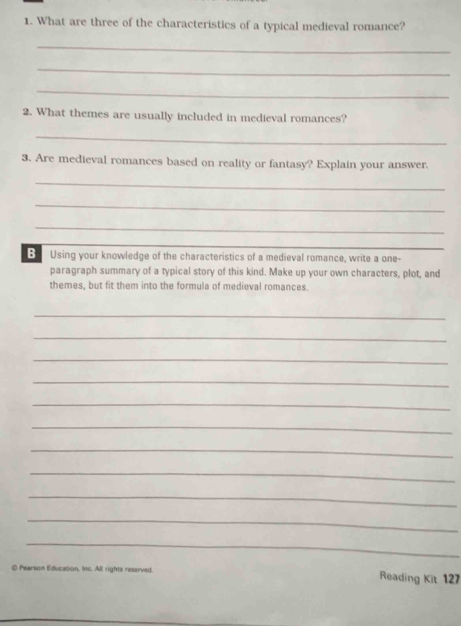 1. what are three of the characteristics of a typical medieval romance?…