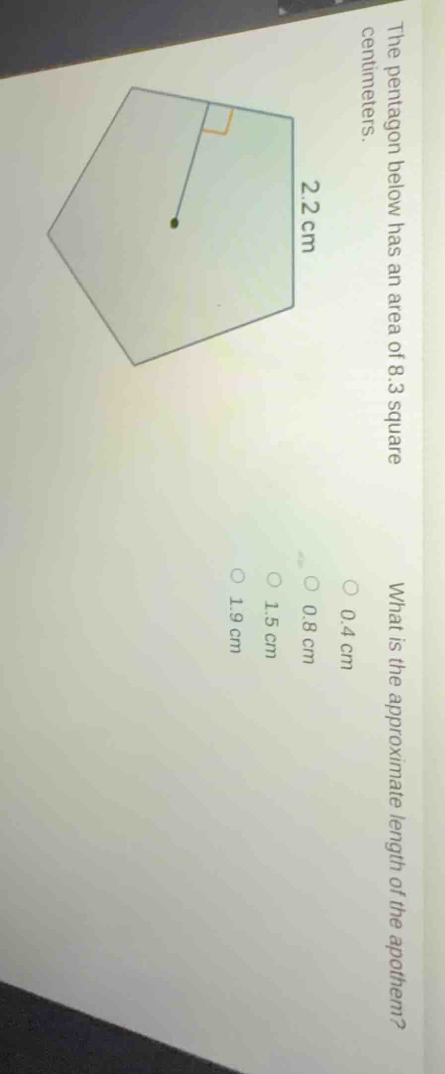the pentagon below has an area of 8.3 square centimeters. what is the a…