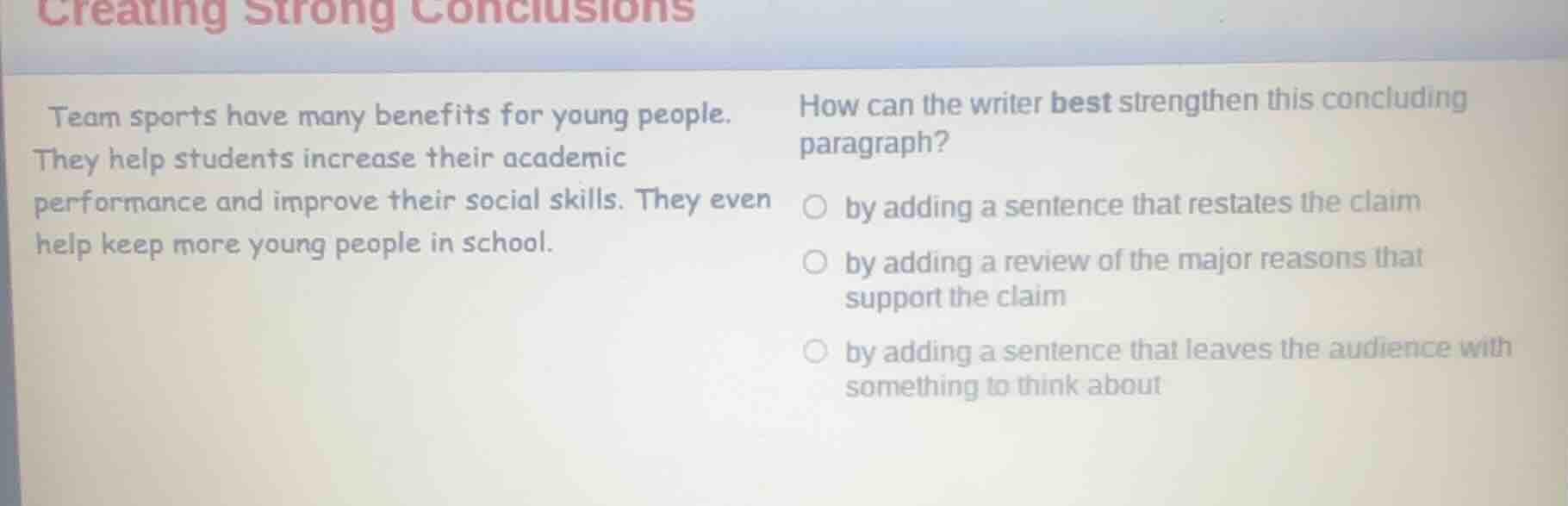 creating strong conclusions team sports have many benefits for young pe…