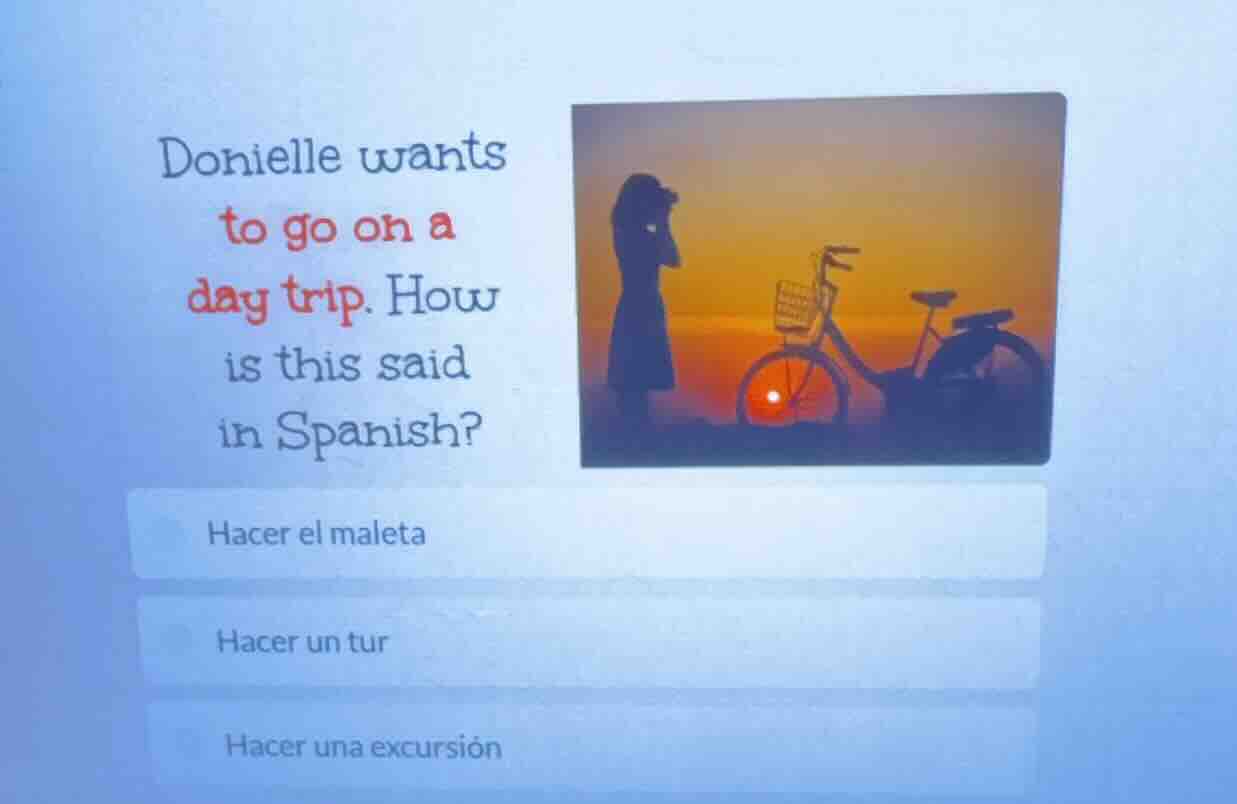 donielle wants to go on a day trip. how is this said in spanish? hacer …