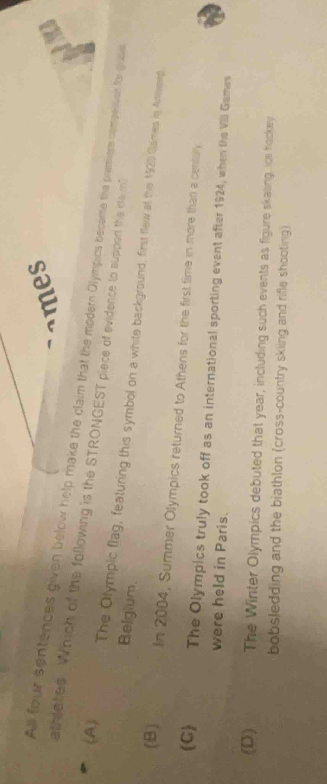 all four sentences given below help make the claim that the modern olym…