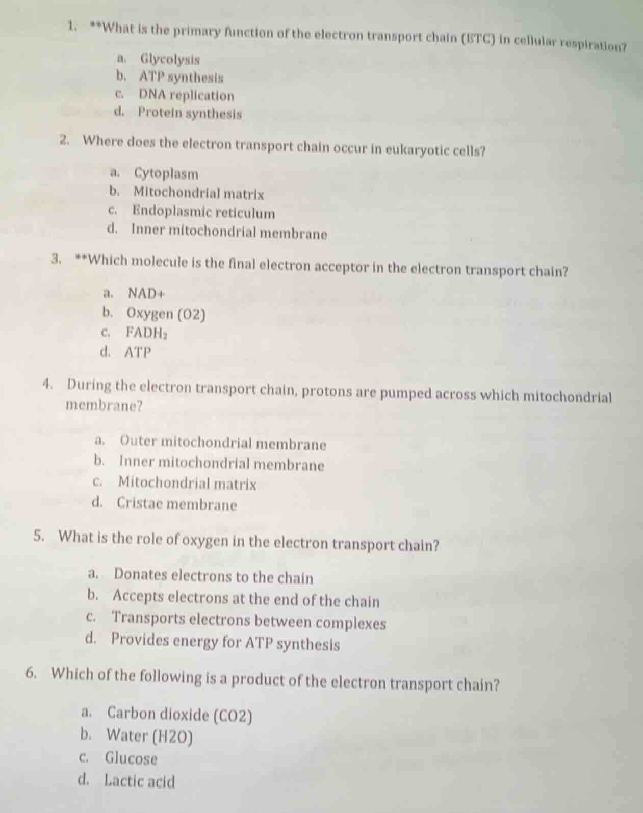 1. **what is the primary function of the electron transport chain (etc)…