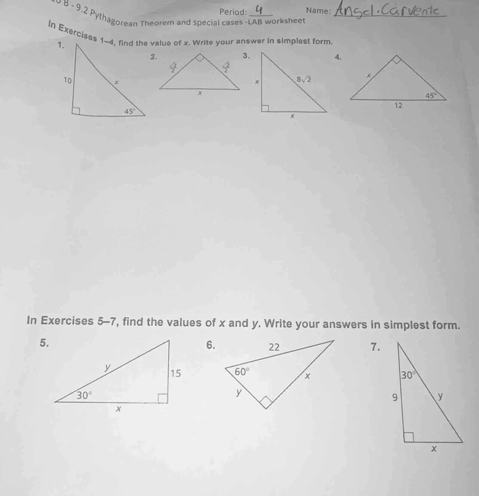 period: 4name: angel carventeb - 9.2 pythagorean theorem and special ca…
