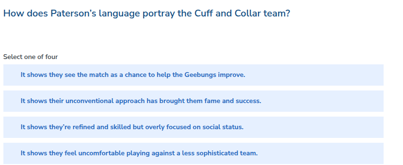how does patersons language portray the cuff and collar team? select on…