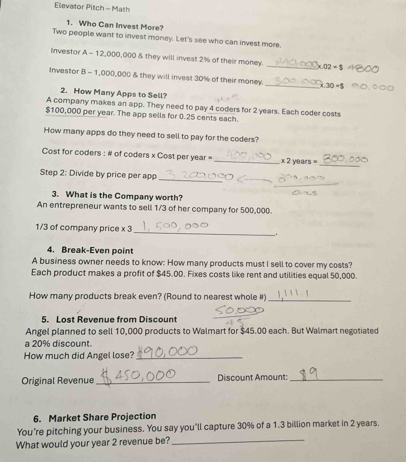 elevator pitch – math 1. who can invest more? two people want to invest…