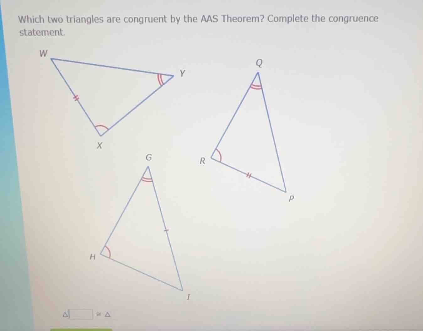 which two triangles are congruent by the aas theorem? complete the cong…