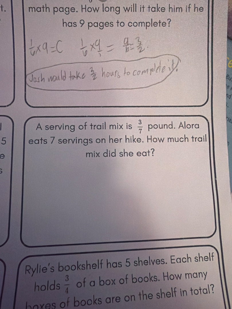 math page. how long will it take him if he has 9 pages to complete?$\fr…