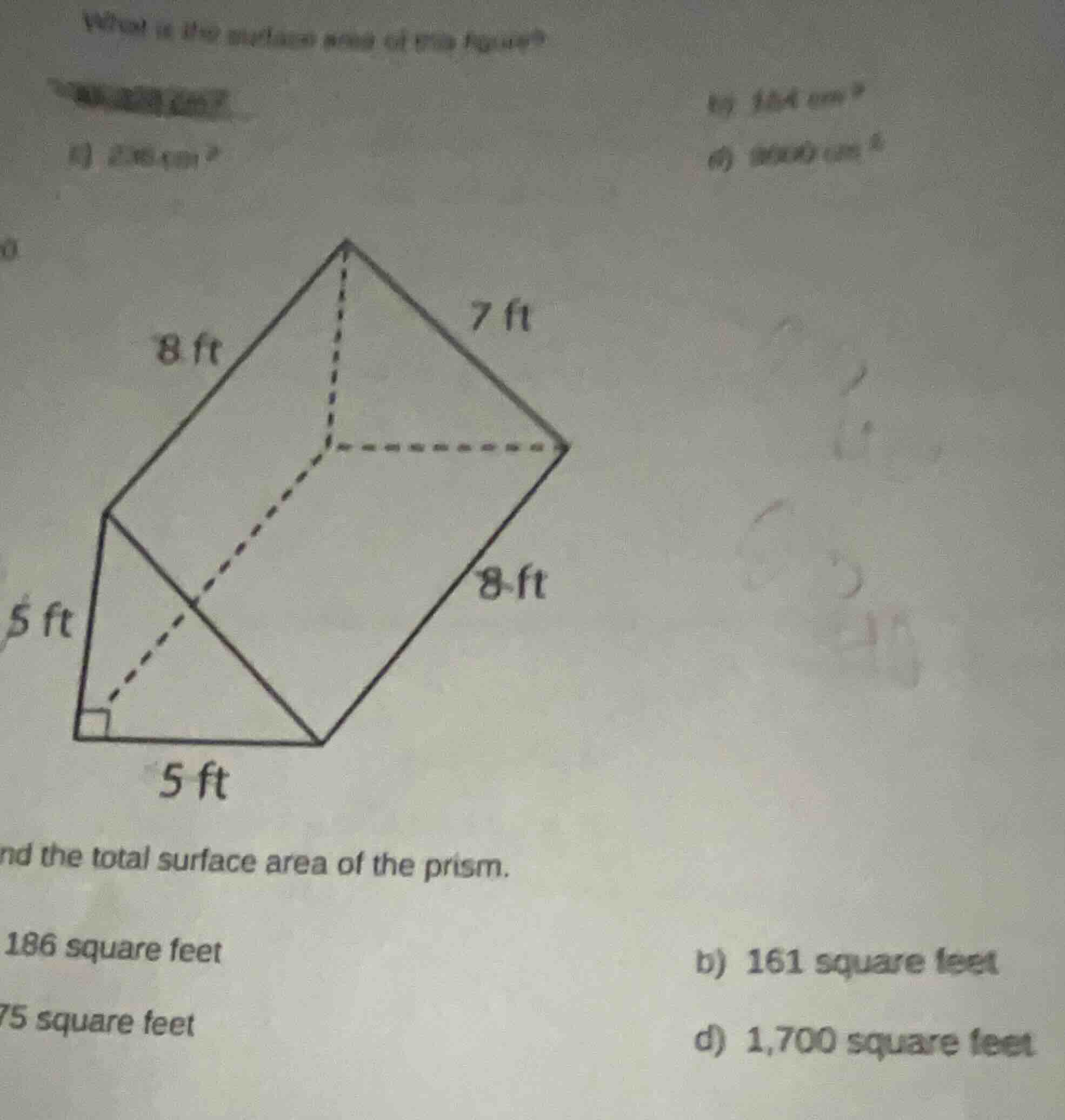what is the surface area of this figure? a) 236 cm² b) 364 cm² c) 1800 …
