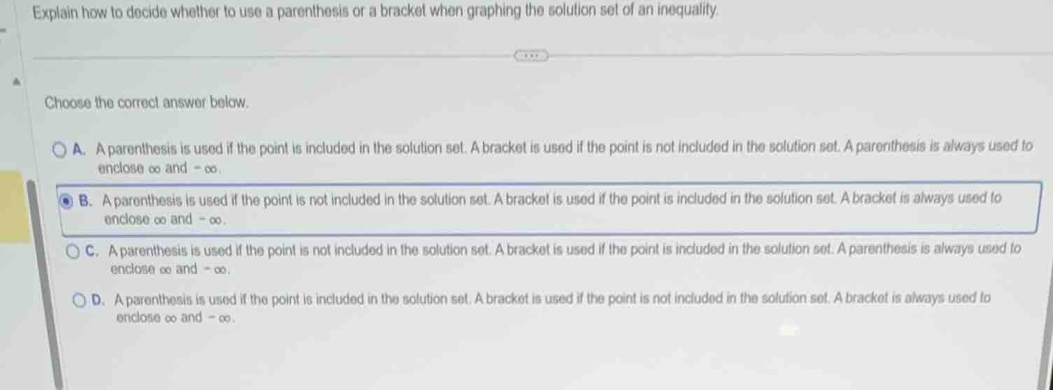 explain how to decide whether to use a parenthesis or a bracket when gr…