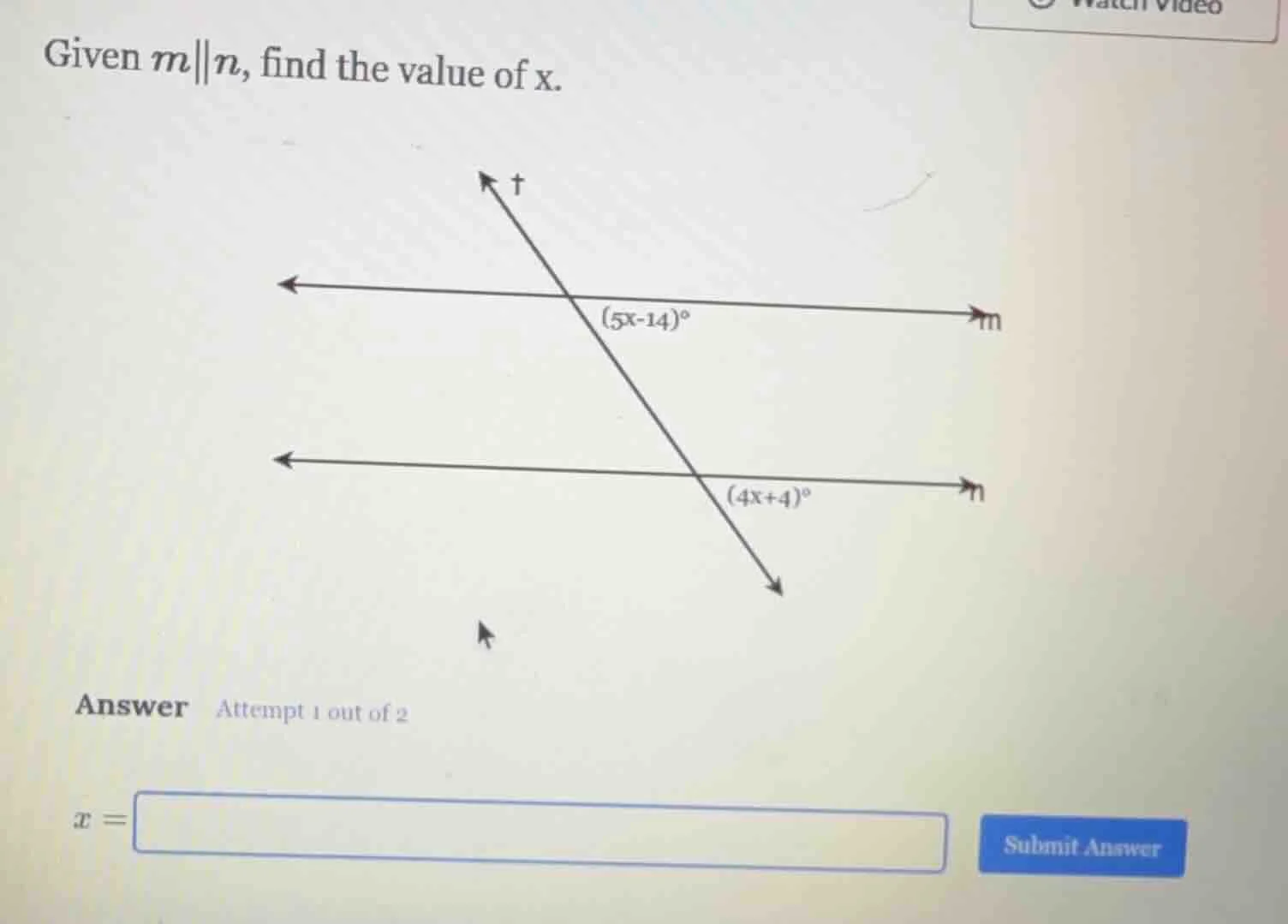 given $m\\parallel n$, find the value of x. answer attempt 1 out of 2 $…