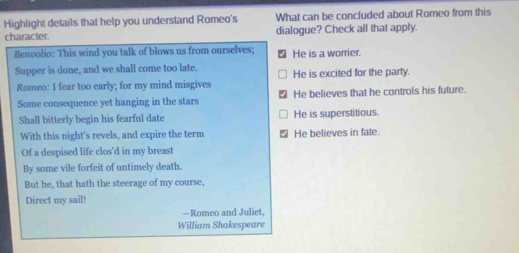 highlight details that help you understand romeos character. benvolio: …