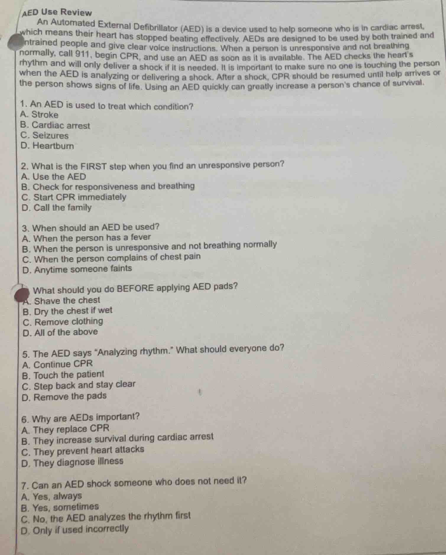 aed use review an automated external defibrillator (aed) is a device us…