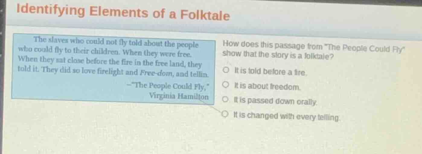 identifying elements of a folktale the slaves who could not fly told ab…