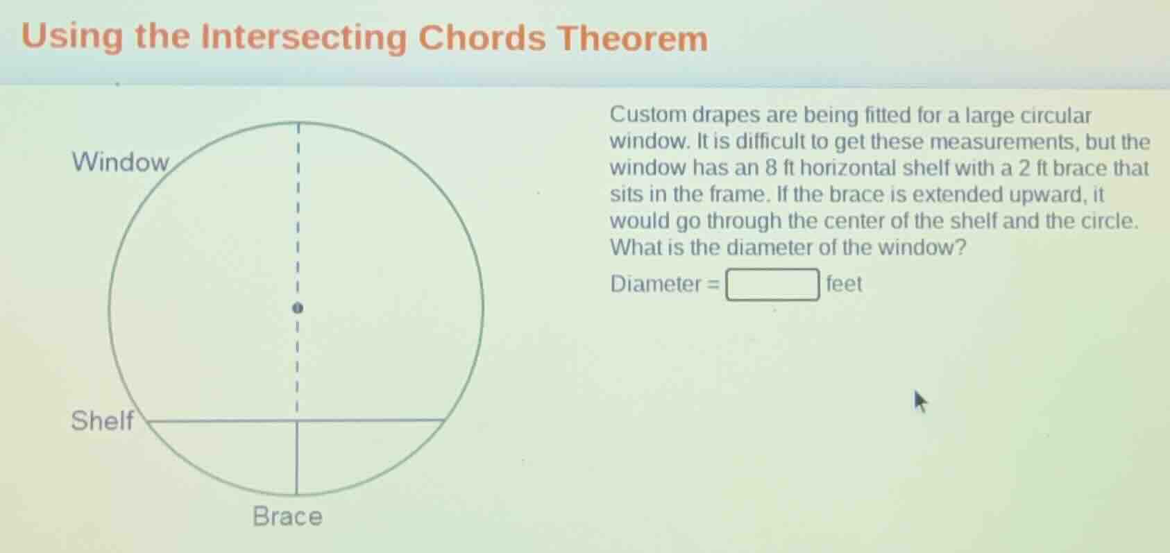 using the intersecting chords theorem custom drapes are being fitted fo…