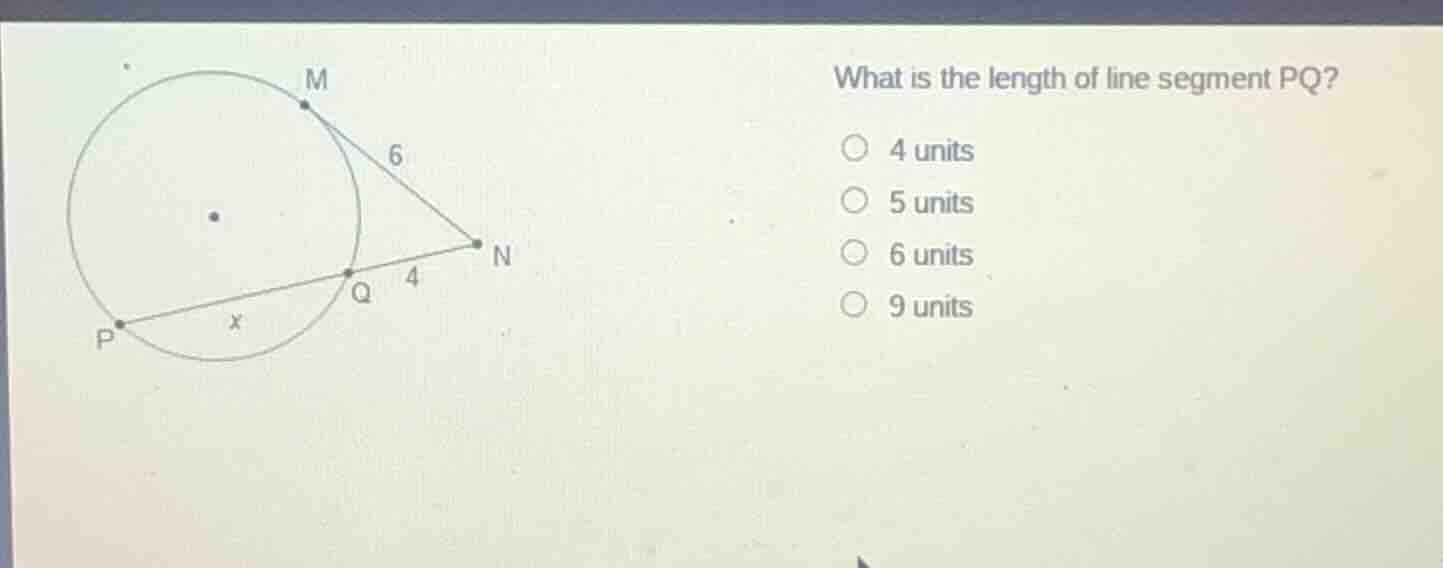 what is the length of line segment pq? ○ 4 units ○ 5 units ○ 6 units ○ …