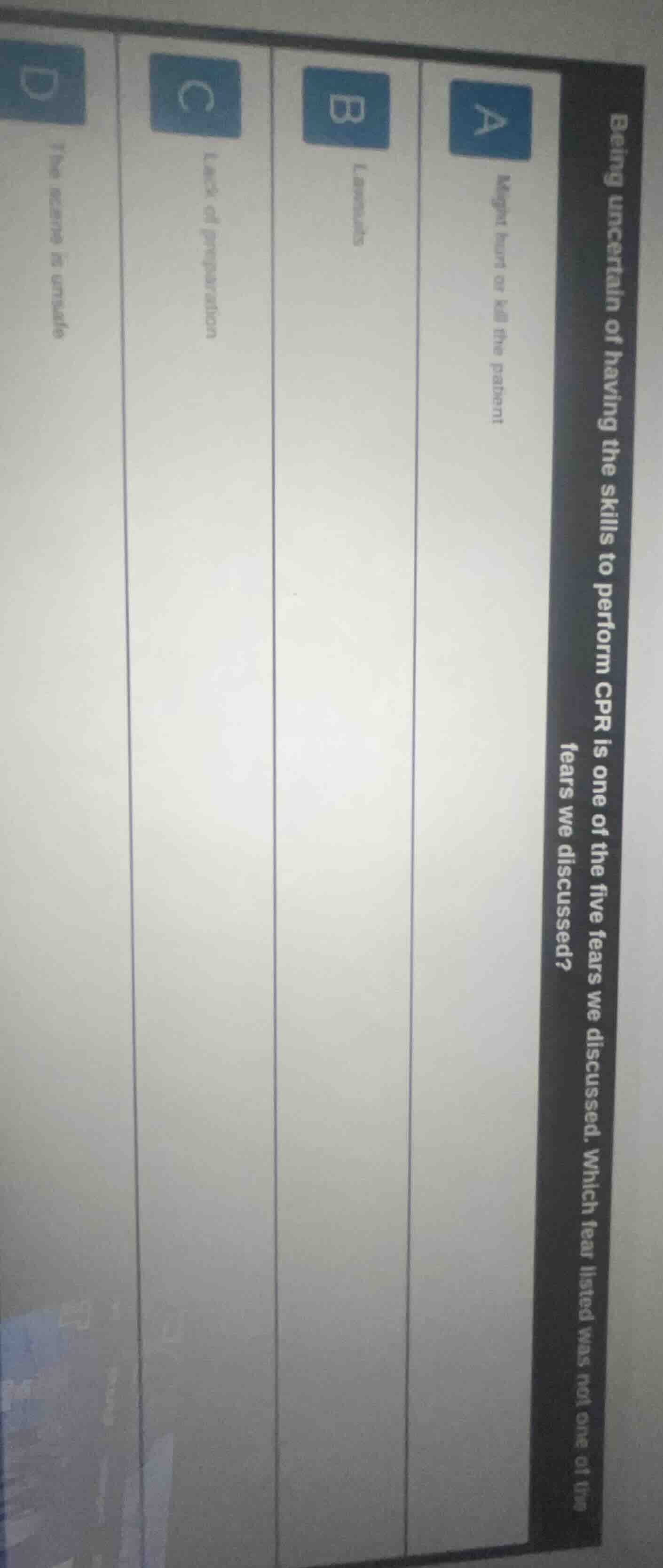 being uncertain of having the skills to perform cpr is one of the five …