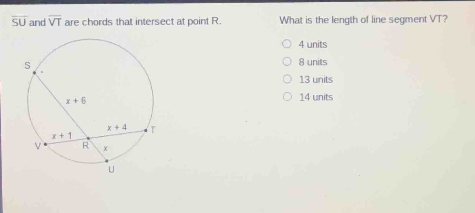 $\\overline{su}$ and $\\overline{vt}$ are chords that intersect at poin…