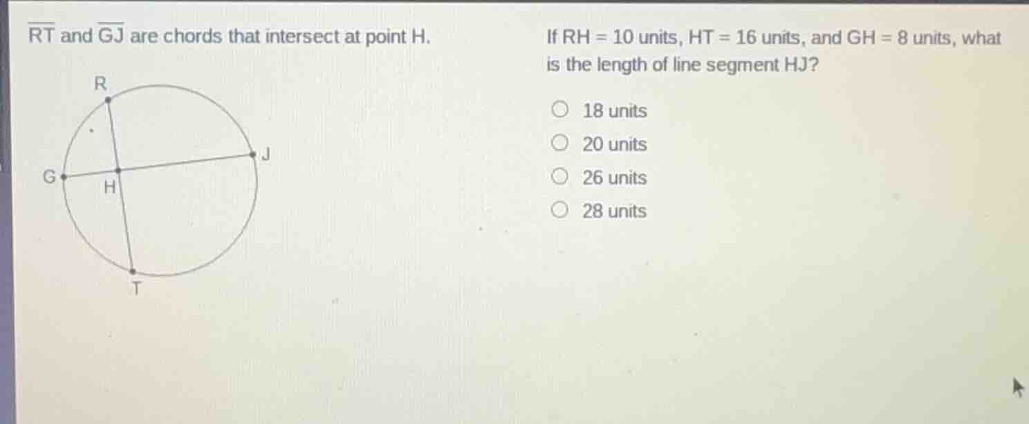 $\\overline{rt}$ and $\\overline{gj}$ are chords that intersect at poin…