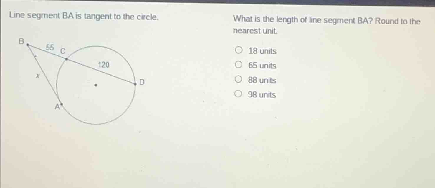 line segment ba is tangent to the circle. what is the length of line se…