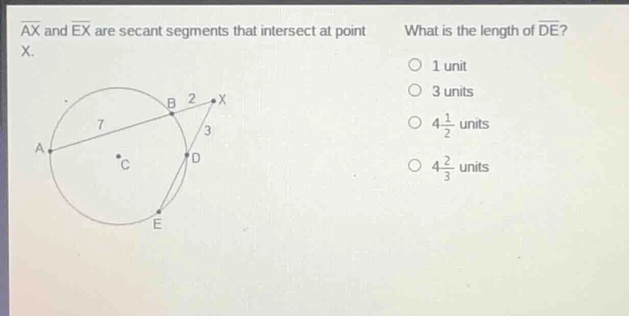 $\\overline{ax}$ and $\\overline{ex}$ are secant segments that intersec…
