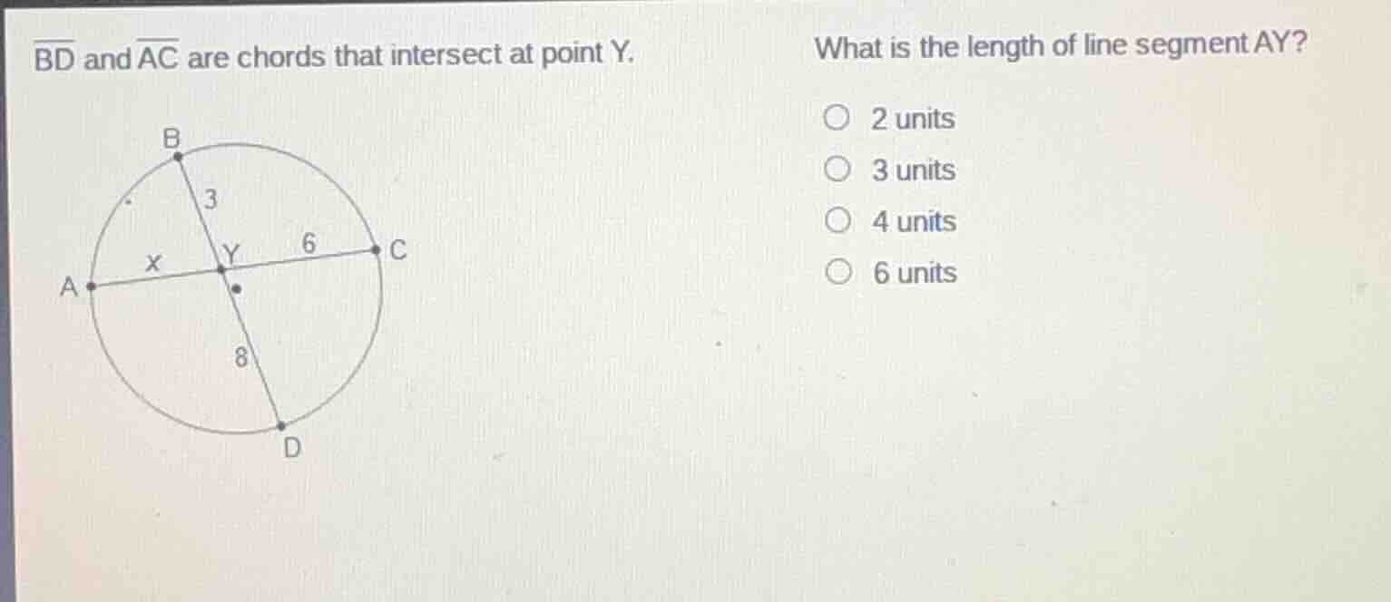 $\\overline{bd}$ and $\\overline{ac}$ are chords that intersect at poin…