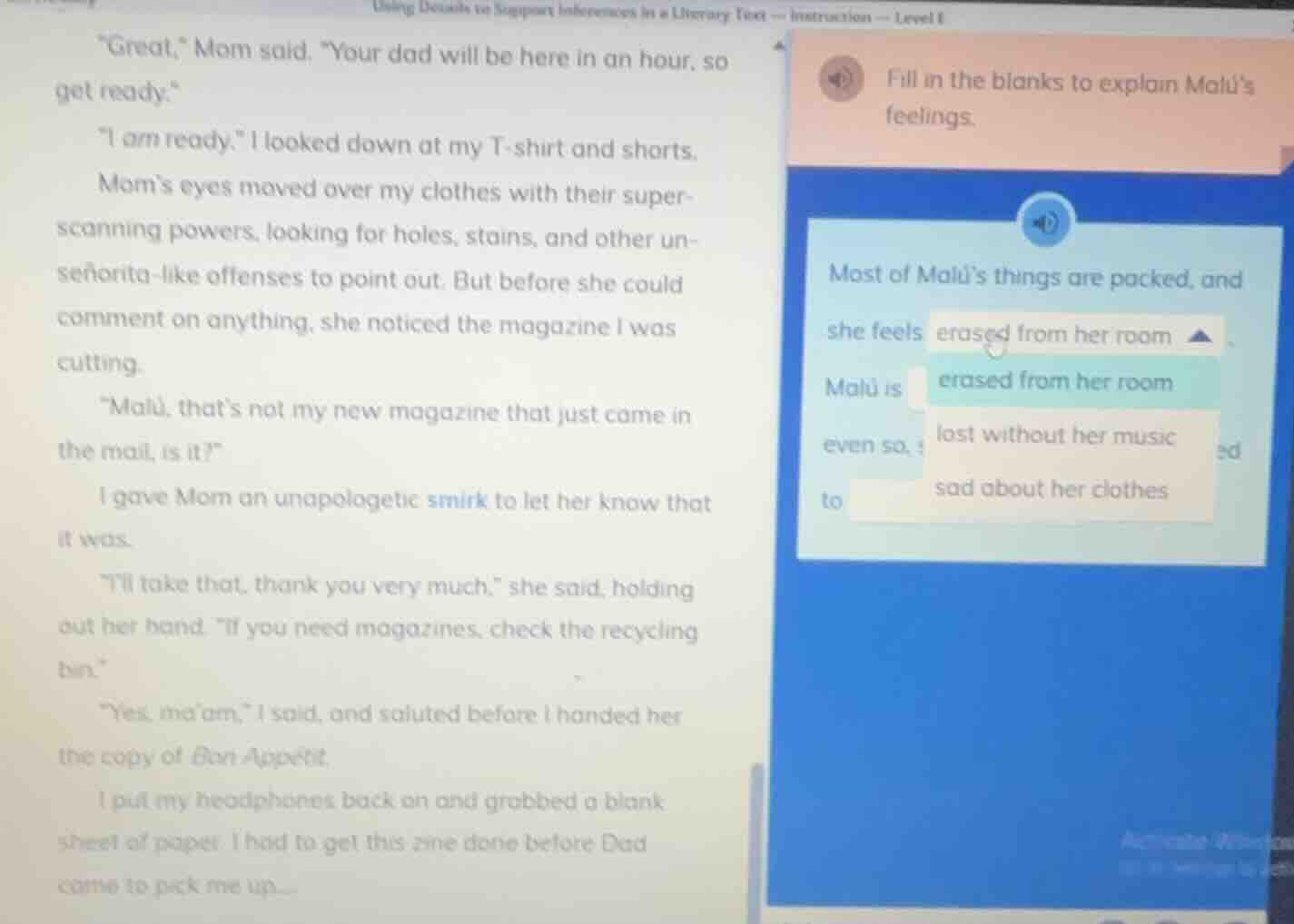 using details to support inferences in a literary text -- instruction -…