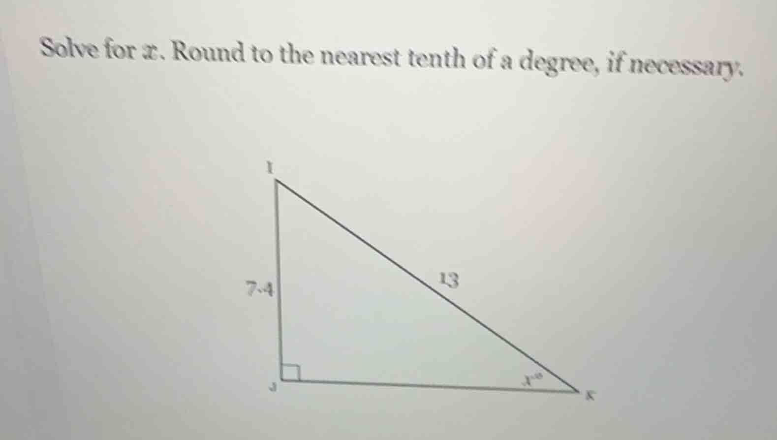 solve for $x$. round to the nearest tenth of a degree, if necessary: