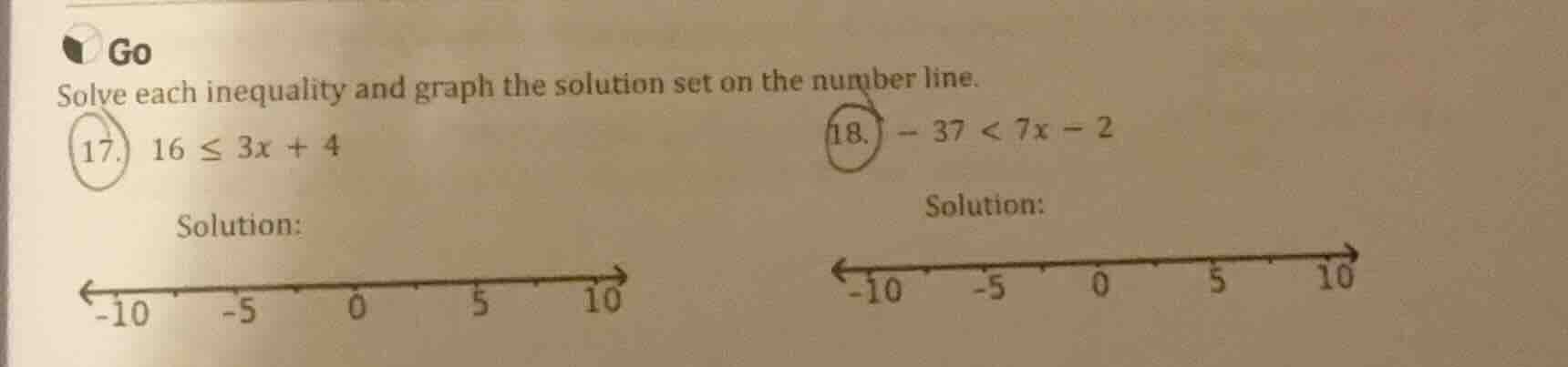 go solve each inequality and graph the solution set on the number line.…