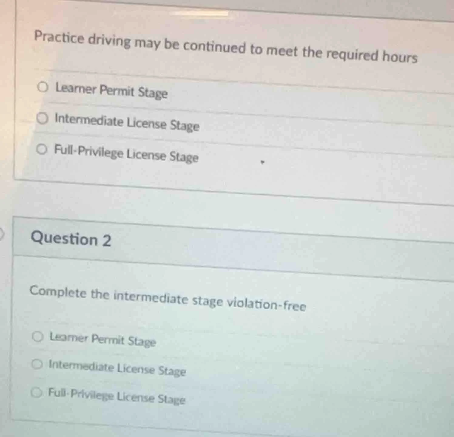 practice driving may be continued to meet the required hours ○ learner …