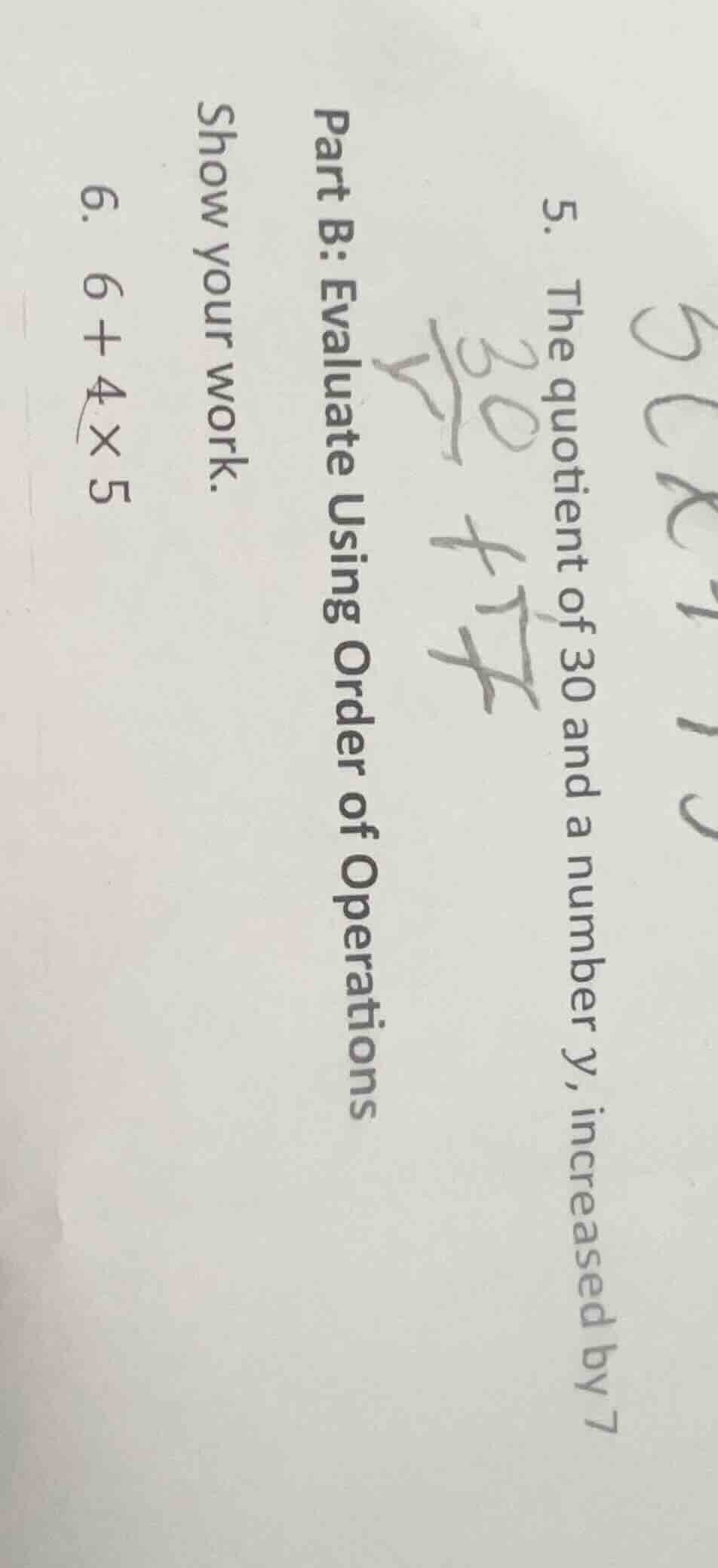 part b: evaluate using order of operations show your work. 5. the quoti…