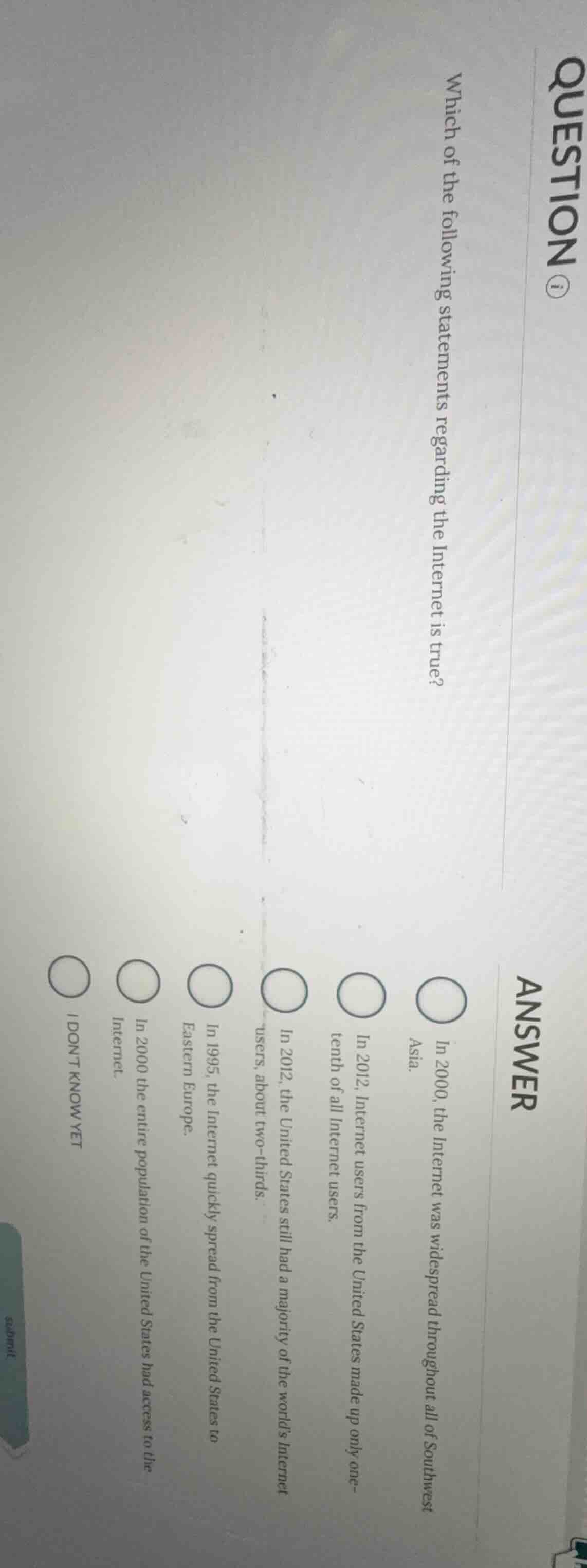 question ① which of the following statements regarding the internet is …