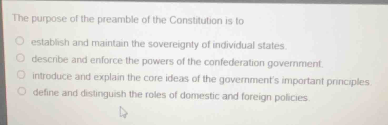 the purpose of the preamble of the constitution is to establish and mai…