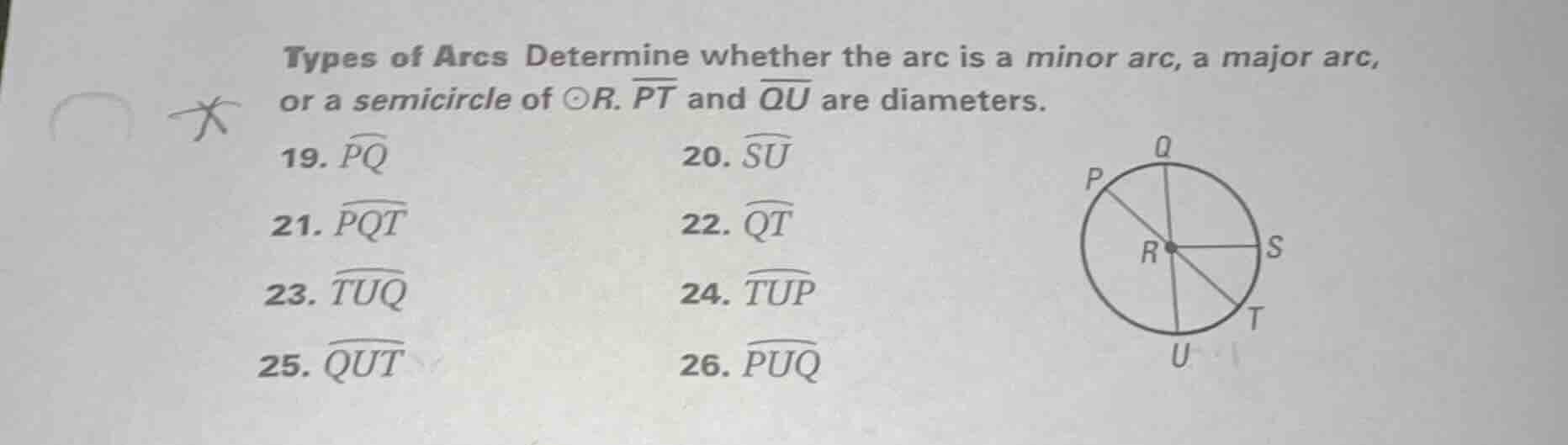 types of arcs determine whether the arc is a minor arc, a major arc, or…