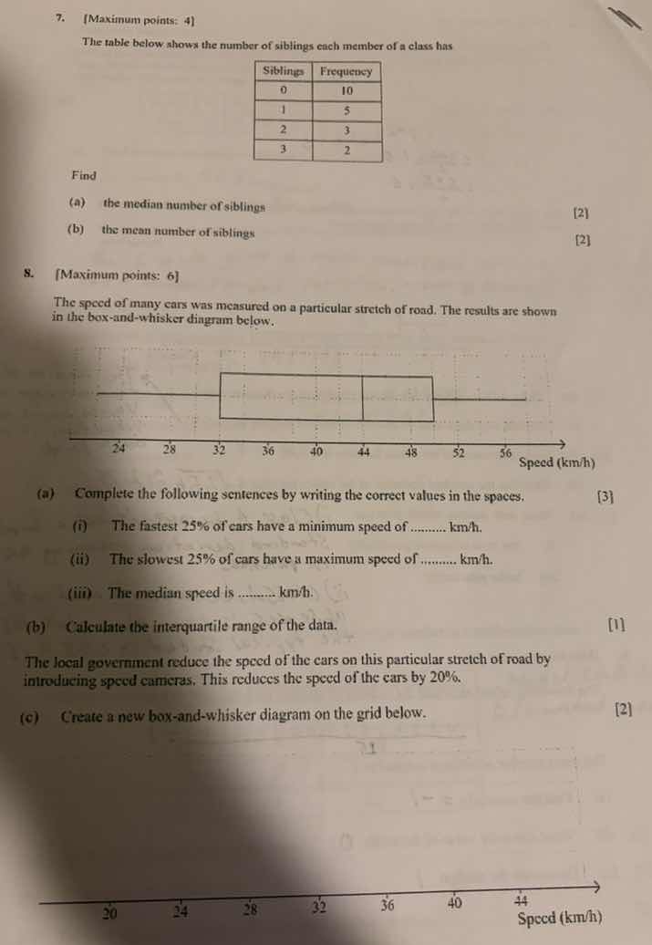 7. maximum points: 4 the table below shows the number of siblings each …
