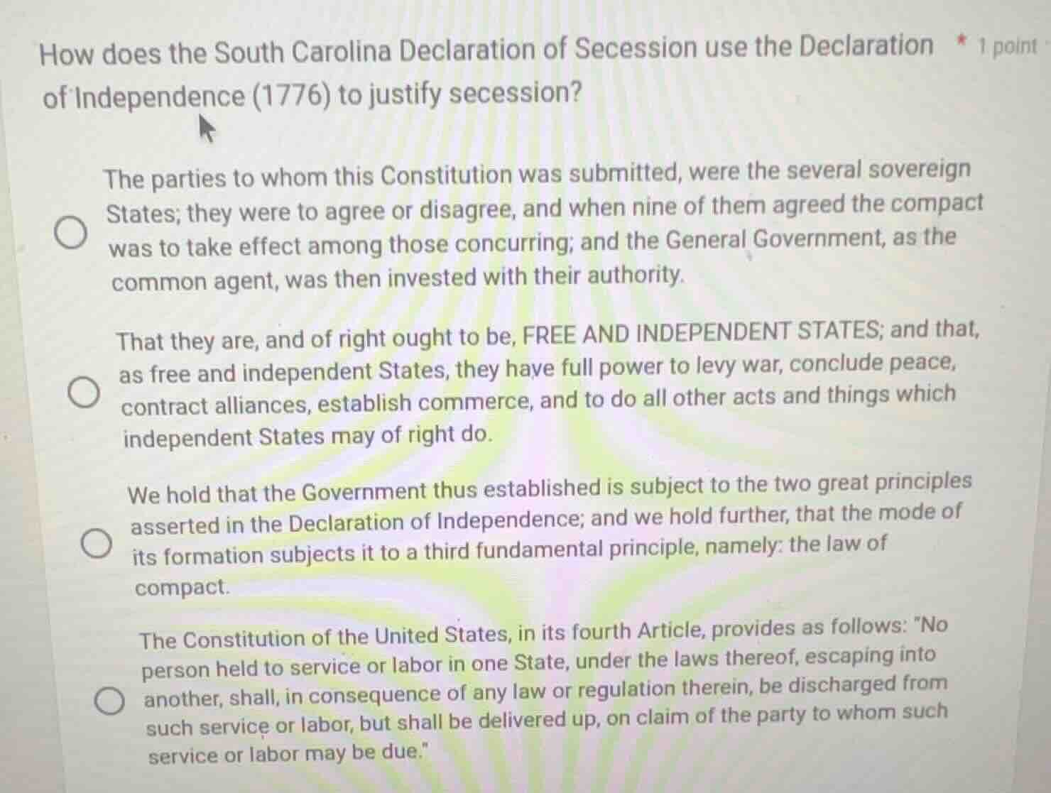 how does the south carolina declaration of secession use the declaratio…