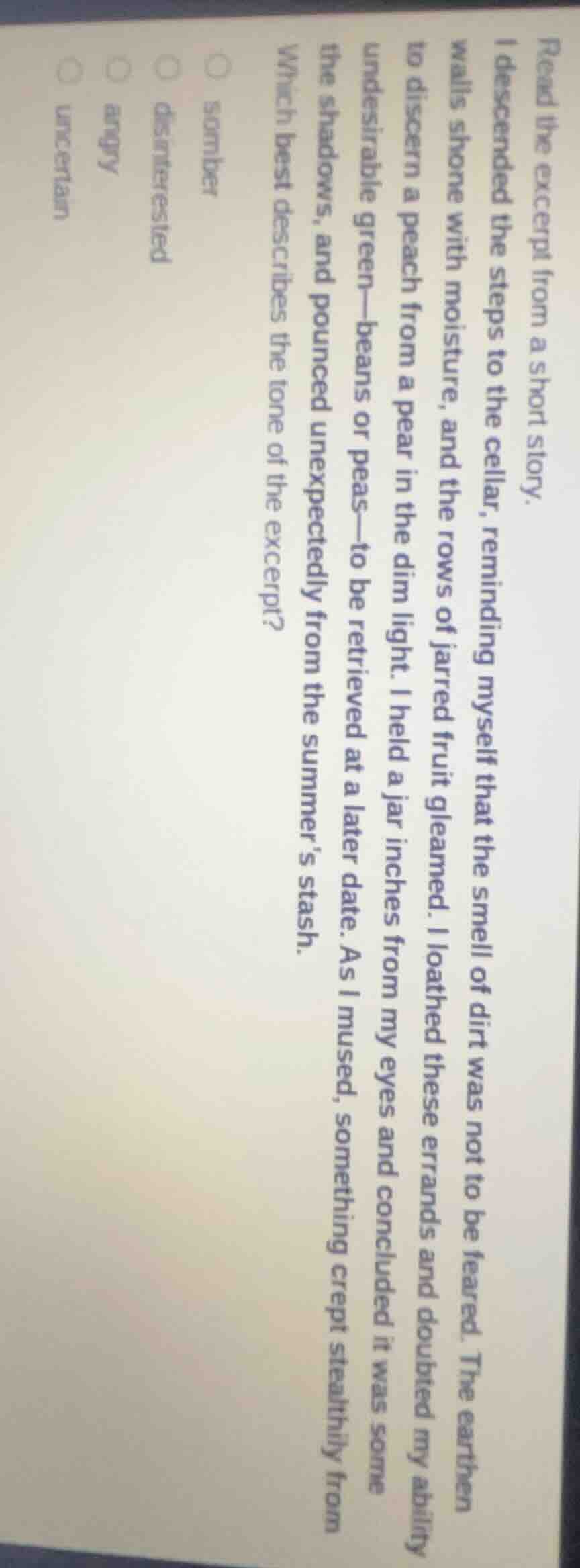 read the excerpt from a short story. i descended the steps to the cella…