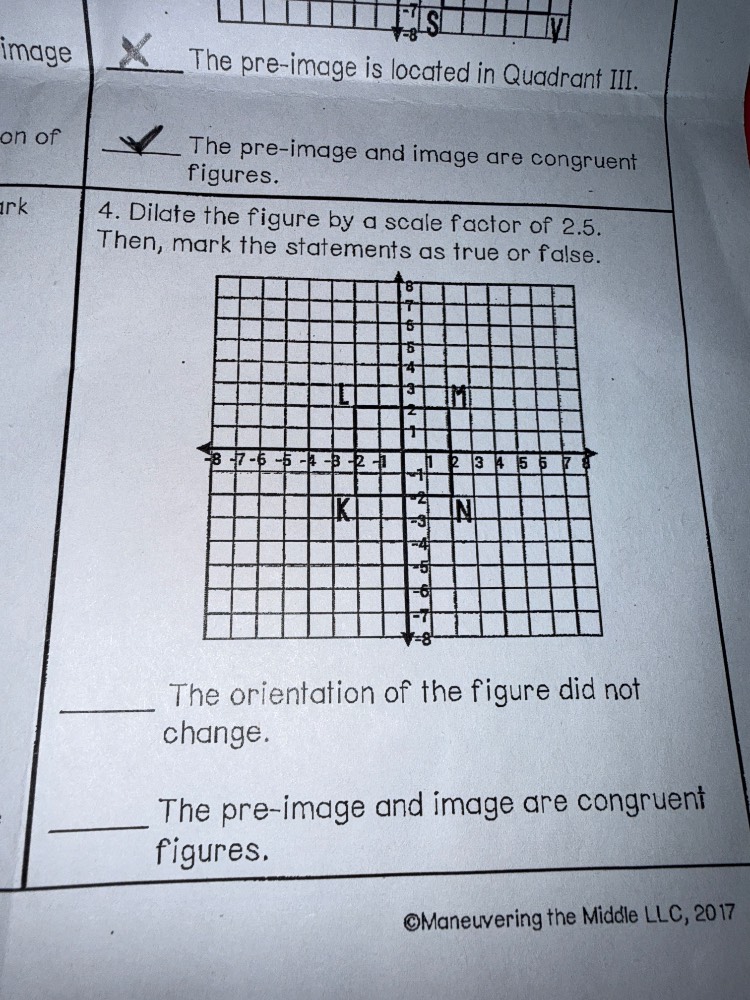 x the pre-image is located in quadrant iii. ✓ the pre-image and image a…